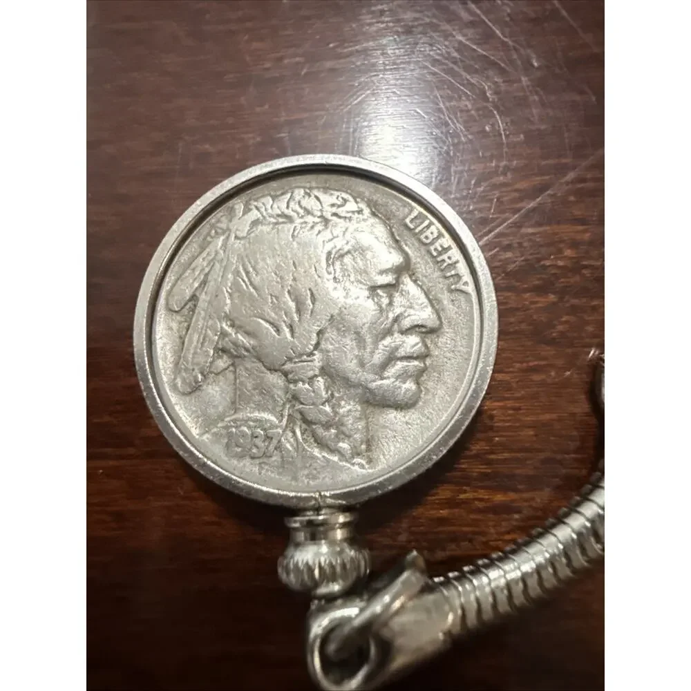 Vintage 1937 Buffalo Indian Head Nickel Keychain Estate Find Rn 3 Coin